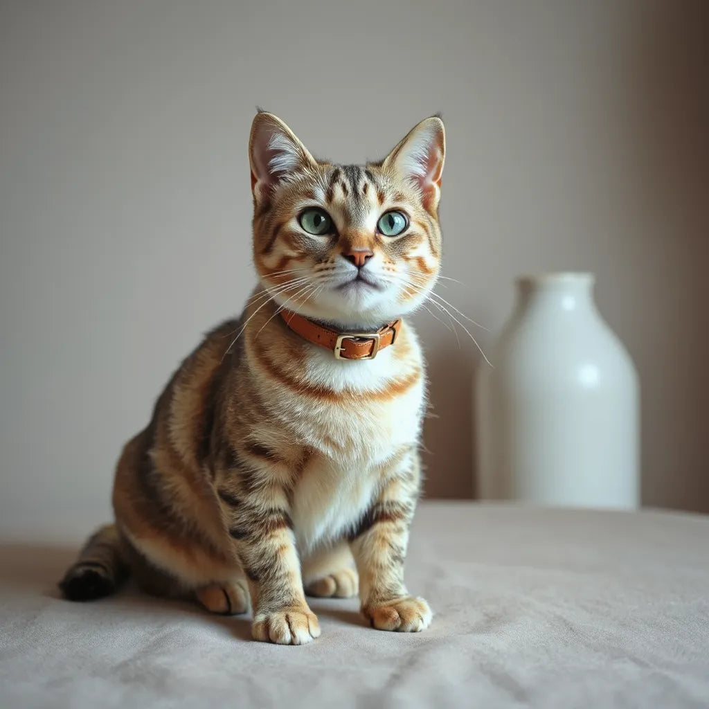 Calm cat wearing a comfortable premium collar with a visible soft fabric texture