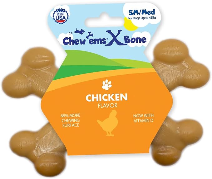 Chew’EMS X Bone Dog Chew Toy for Aggressive Chewers – Long-Lasting Chicken by Chewems