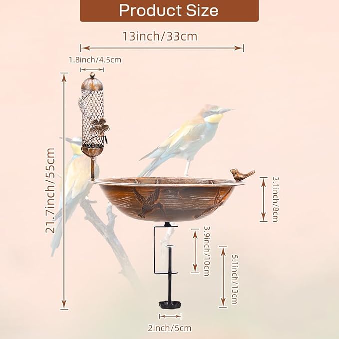 DREAMSOUL Deck Bird Bath with Feeder, Metal Birdbath Bowl - Image 3