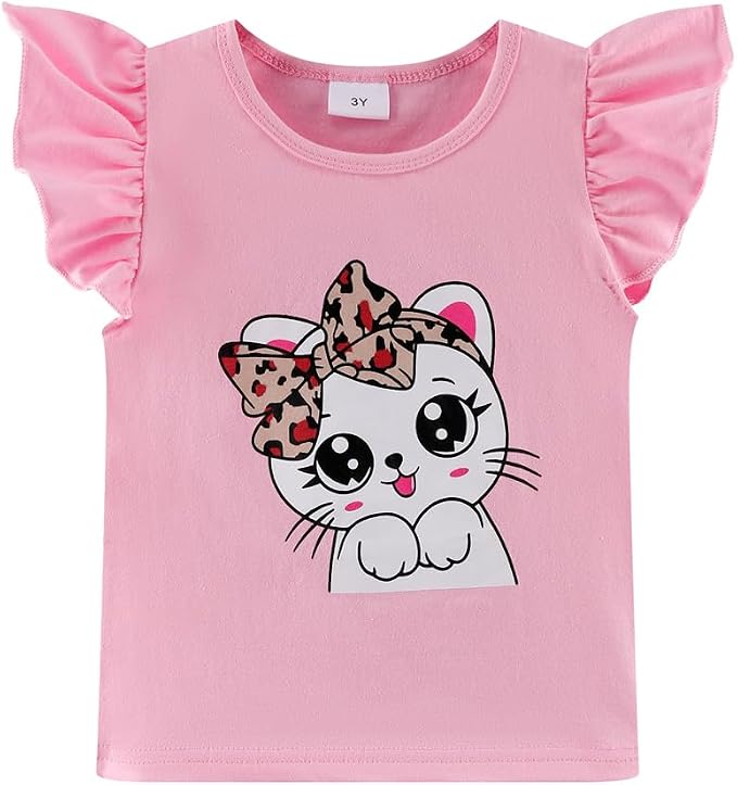 Girls Skirt Set 2 Piece Outfit Toddler Summer Clothes Ruffle Sleeve T-Shirt Bow - Image 4