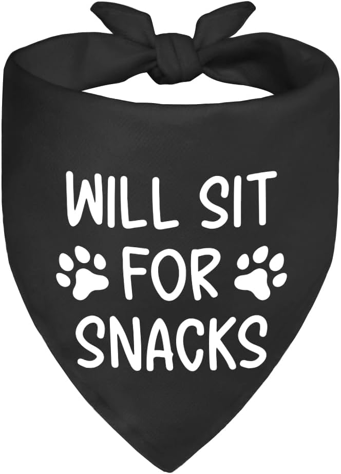 Will Sit for Snacks Black Dog Bandana, Puppy Scarf Accessory Photo Prop for by ZBBFSCSB