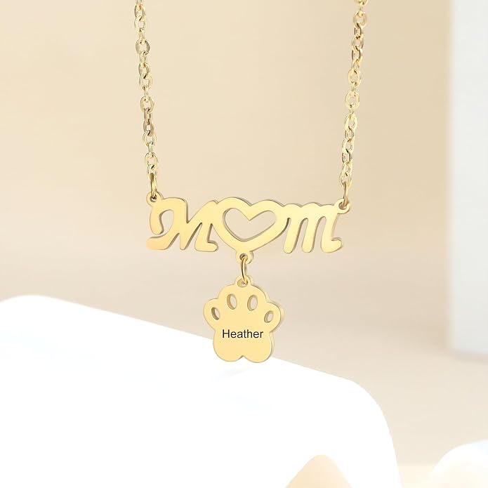 Personalized Cute Dog Cat Paw Name Necklace Forever Love Custom Heart Pendant - Image 3