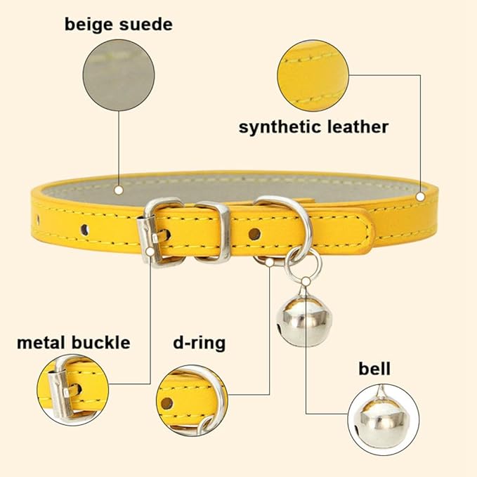 Orange XXS Kitten Collar with Bell, Soft Pu Leather Dog Collars Adjustable - Image 4