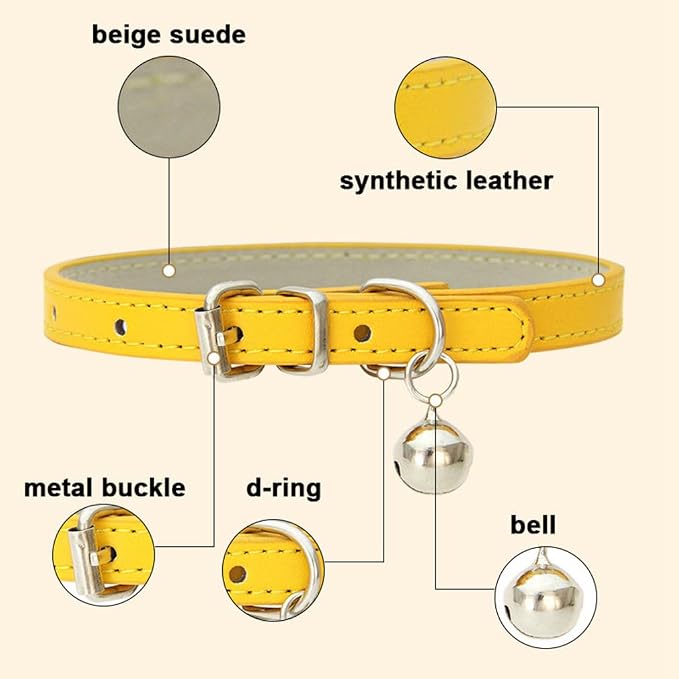 Pink XXS Cat Collar with Bell, Soft Pu Leather Puppy Collars Adjustable Buckle - Image 4