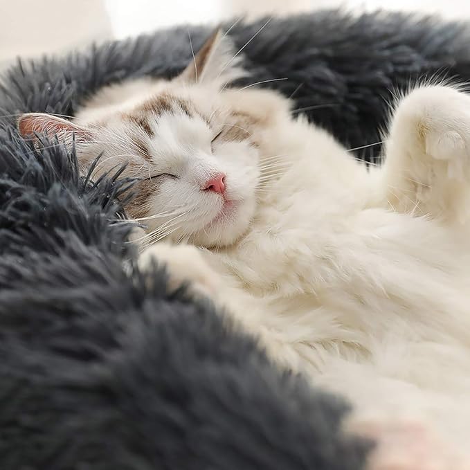 BODISEINT Faux Fur Dog Bed Cat Bed, Shag Round Anti-Anxiety Pet Calming Bed - Image 3