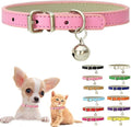 Pink XXS Cat Collar with Bell, Soft Pu Leather Puppy Collars Adjustable Buckle by Weimostar