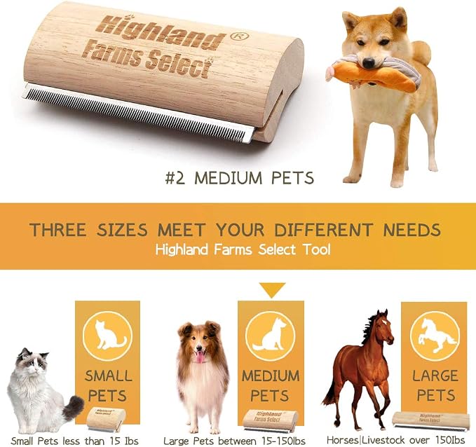 Deshedding Grooming Tool for Dogs, Cats & Horses, Ergonomic Design Wood Groom - Image 2