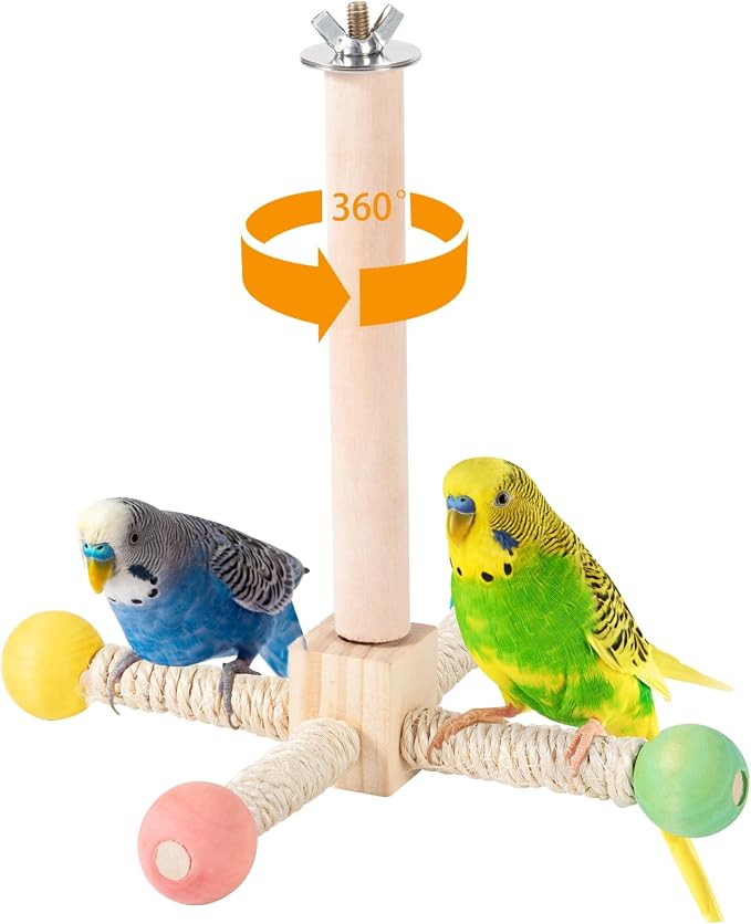 Rotating Bird Perches Toy, Interactive Spinning Parrot Parakeet Toys, Wooden by FrgKbTm