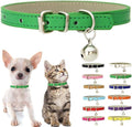 Green XS Dog Collar with Bell, Soft Pu Leather Cat Collars Adjustable Buckle by Weimostar