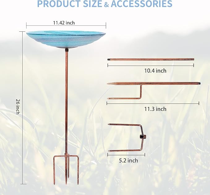 VCUTEKA Outdoor BirdBath Glass Bird Bath Garden Bird Feeder - Image 4