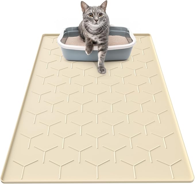 Silicone Cat Litter Trapping Mat, Large Waterproof 34" X 22" Cat Litter Box Mat by Garoopion