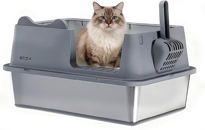 Stainless Steel Cat Litter Box, Open Top High-Sided Metal Litter Box by LCZLBRRD