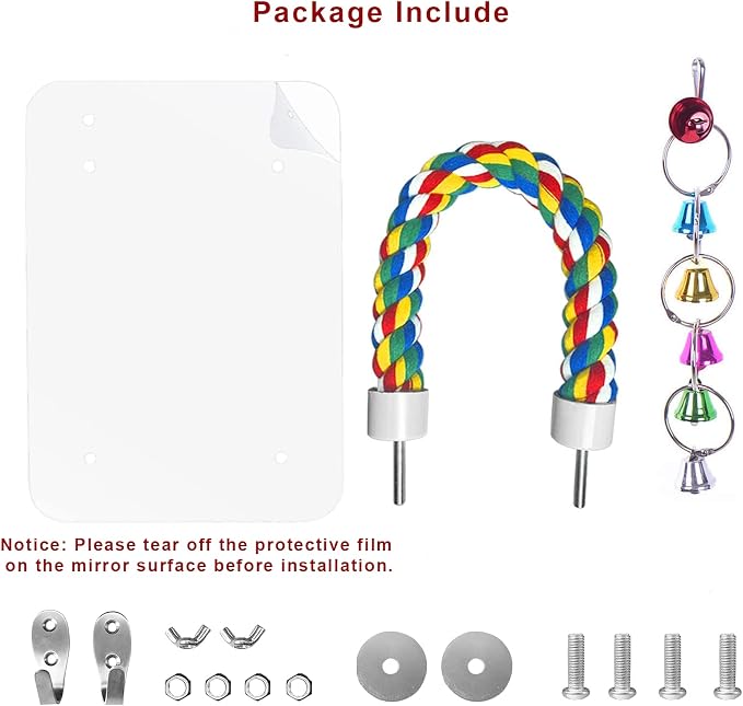 7" Bird Mirror with Rope Perch Bird Toys Swing, Comfy Perch - Image 3