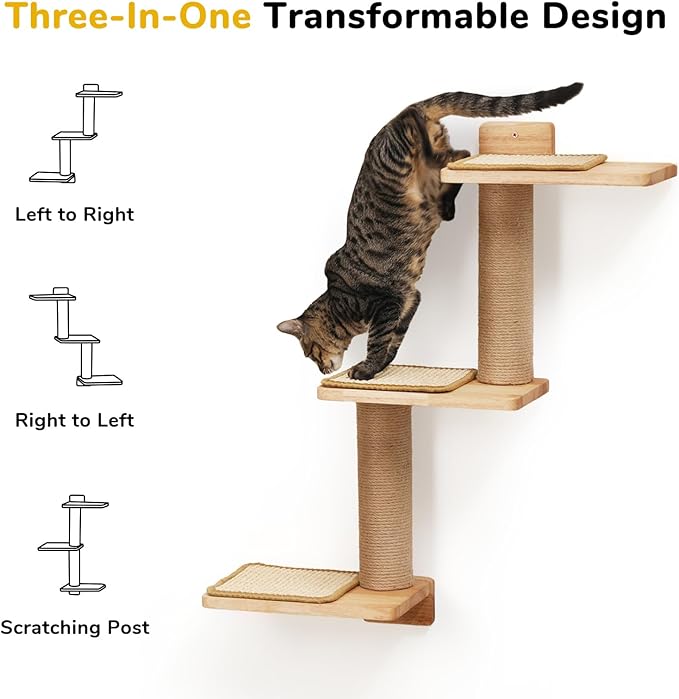 FUKUMARU Cat Wall Shelves, 3 in 1 Transformable Cats Scratching Post Wall - Image 5