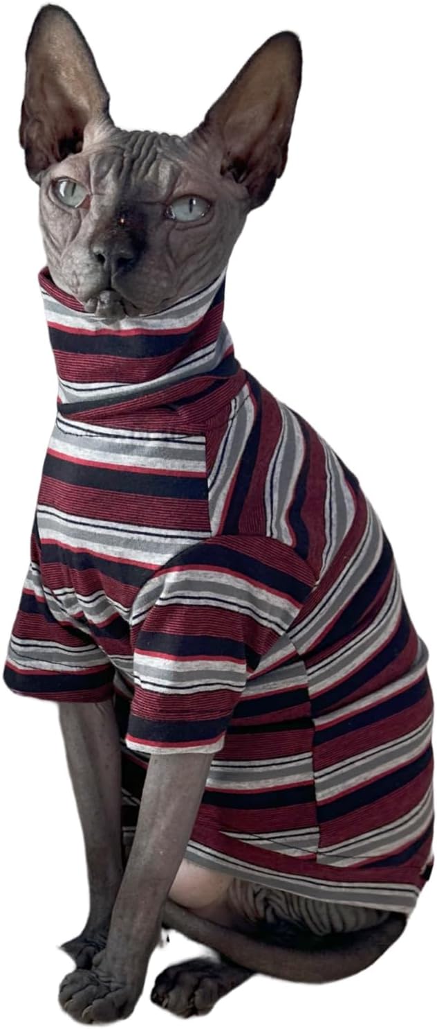 Vintage Stripes Sphynx Hairless Cats Shirt Cotton Cat Turtleneck Pet Clothes by Kitipcoo