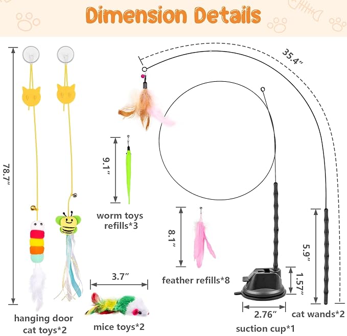 Depets Cat Wand Toy, 2 Play Modes Kitten Teaser Wand, Reusable Suction Cup - Image 3