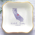 Custom State Location Map Engaged Ring Dish, Ring Holder Dish Engagement Gift by Anniversaree