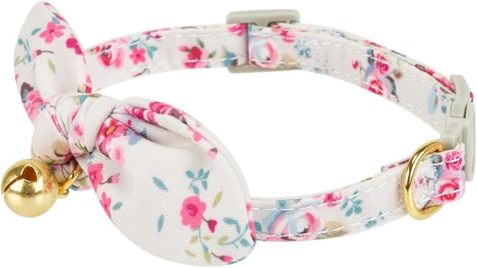 2 Pack Cotton Cat Collar, Removable Bowtie, Floral Pattern, Safety Breakaway - Image 3