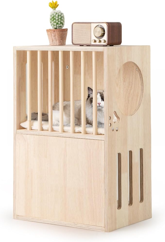 Tangkula 2-Tier Luxury Wood Cat House, Wooden Kitten Cage Condo by TANGKULA