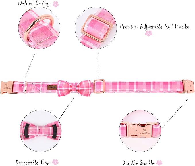 Lionheart glory Pink Plaid Dog Collar, Adjustable Dog Collar - Image 3