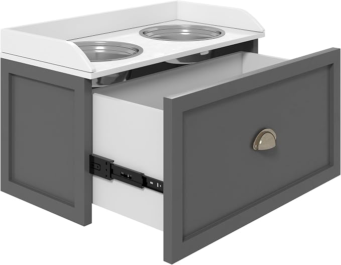 PawHut Feeding Station with Storage Drawer, Food Storage Cabinet with 2 - Image 6