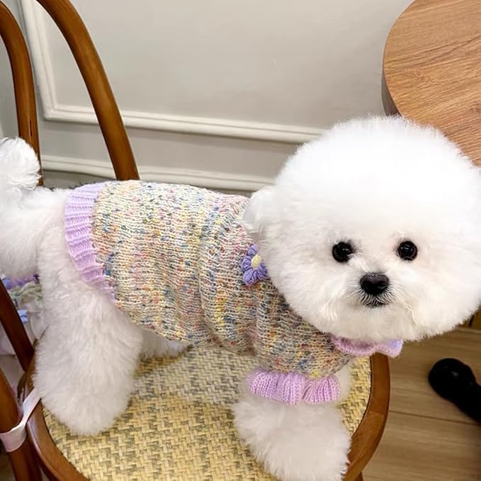 Purple Small Dog Sweater, Knitted Cat Sweater, Holiday Puppy Clothes - Image 3