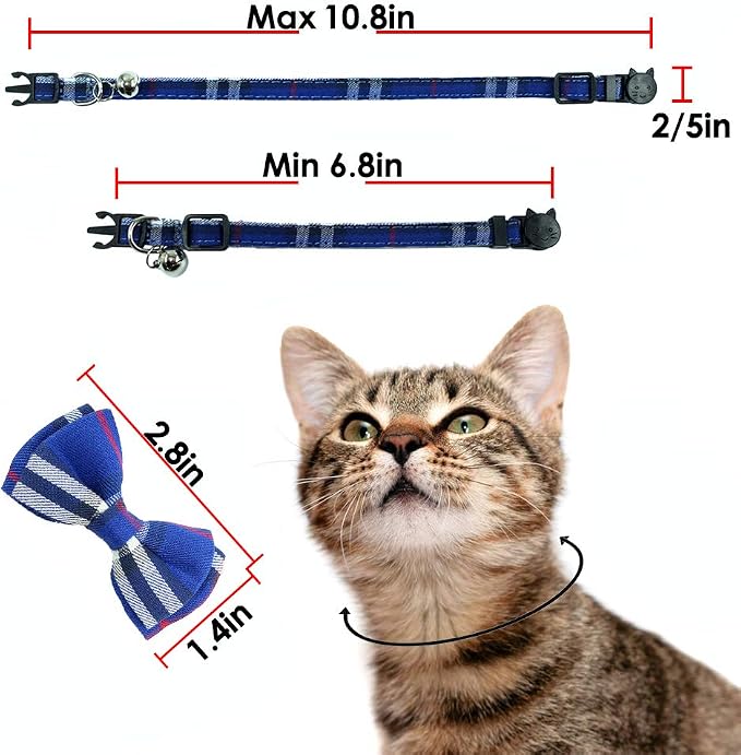 Cat Collar Breakaway with Bell and Bow Tie, Plaid Design Adjustable Safety - Image 7