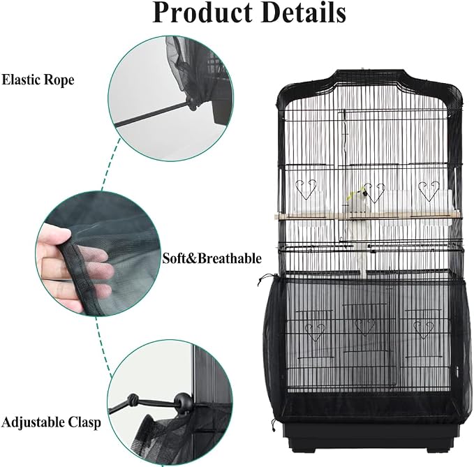ASOCEA Bird Cage Seed Catcher, Universal Bird Cage Cover Skirt, Adjustable - Image 3