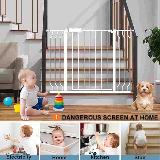 Extra Wide Baby Gates 71.5-76.3 Inch White Pressure Mounted Baby Gate Indoor - Image 8
