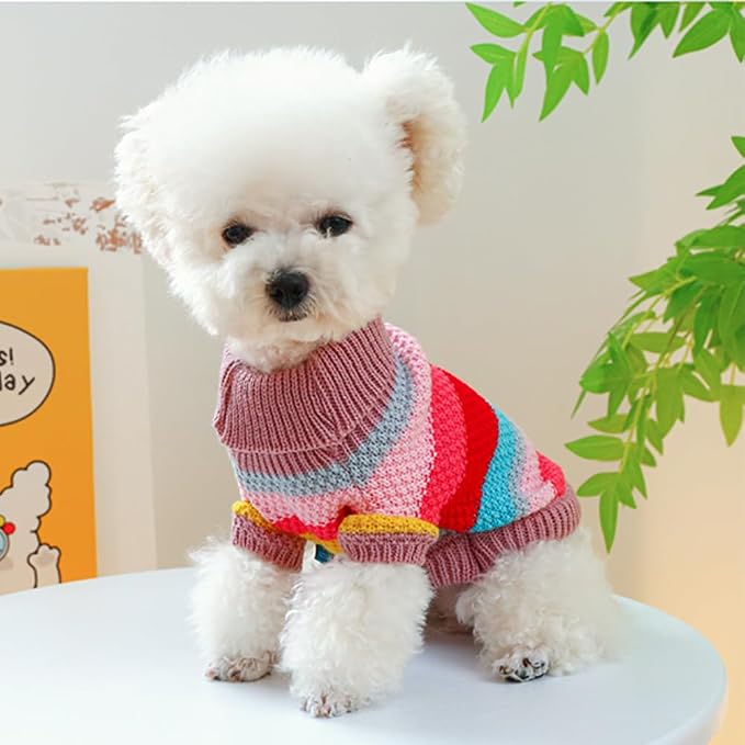Rainbow Puppy Sweater for Small Dog Pullover Knitted Dog Sweatshirt Cable Cat - Image 2