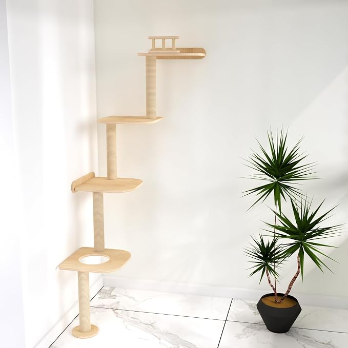 Wall-Mounted Tall Cat Tree Cat Scratching Post, Space Saving Floor to Ceiling by Unknown