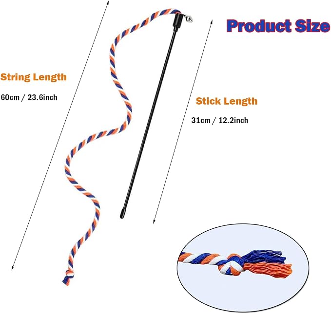 KABASI 3PCS Cat String Wand Toys, Colorful Interactive Cats Teaser Wand - Image 3