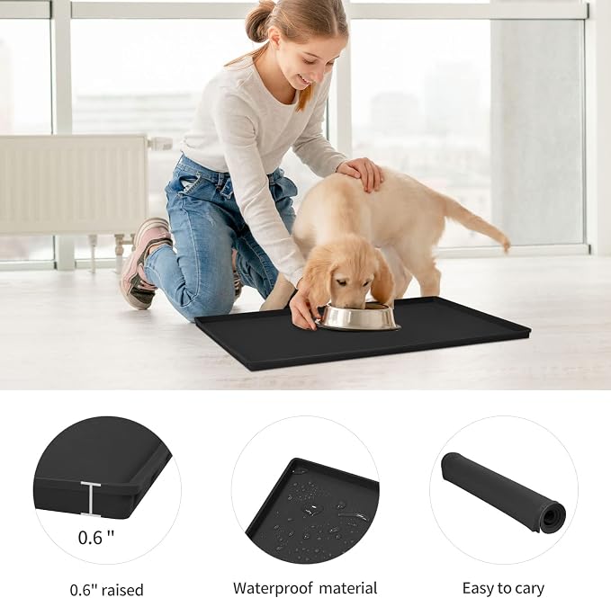 Dog Food Mat, Silicone Waterproof Food Tray, Non Slip Pet Bowl Mats Placemat - Image 2