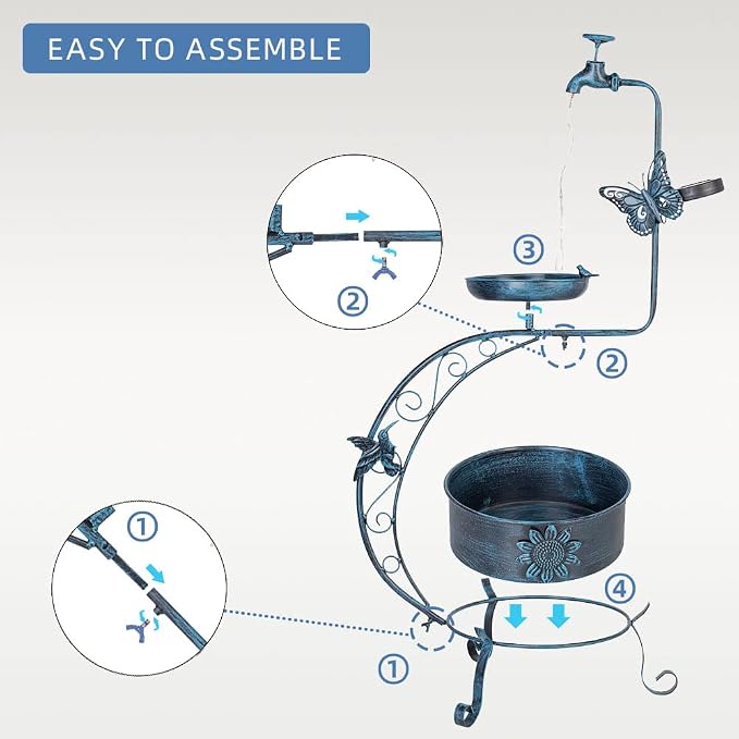 VEWOGARDEN Vintage Solar Bird Bath - Image 7