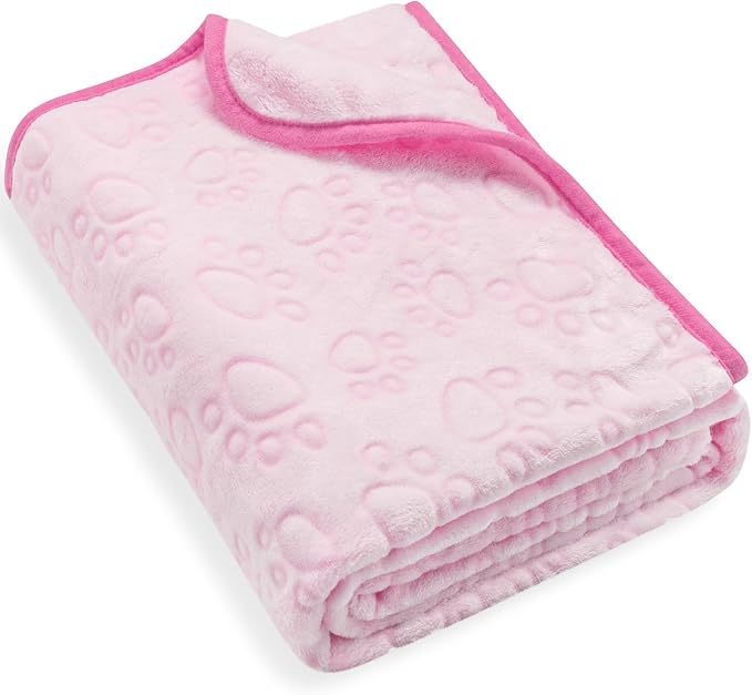 Pink Cat Blanket for Kitten Beds, Flannel Pink Stuff Cute Paw Print, 24 * 32 by STUFFED