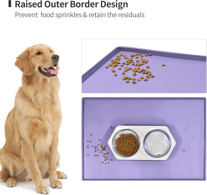 Dog Food Mat, Silicone Waterproof Food Tray, Non Slip Pet Bowl Mats Placemat - Image 3