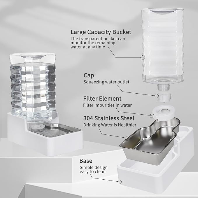 Automatic Dog Water Dispenser: White 9L Stainless Steel Gravity Feeder - Image 2