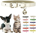 White Cat Collar with Bell, Soft Pu Leather Small Dog Collars Adjustable Buckle by Weimostar