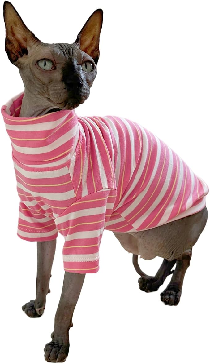 Vintage Stripes Sphynx Hairless Cats Shirt Cotton Cat Turtleneck Pet Clothes - Image 5