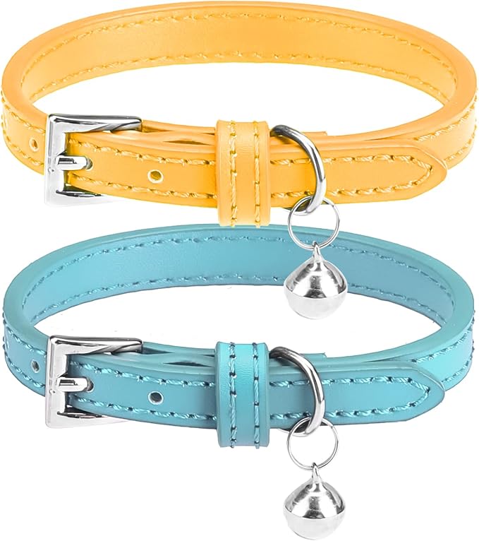 PUPTECK 2 PCS Soft Genuine Leather Cat Kitten Collar by PUPTECK