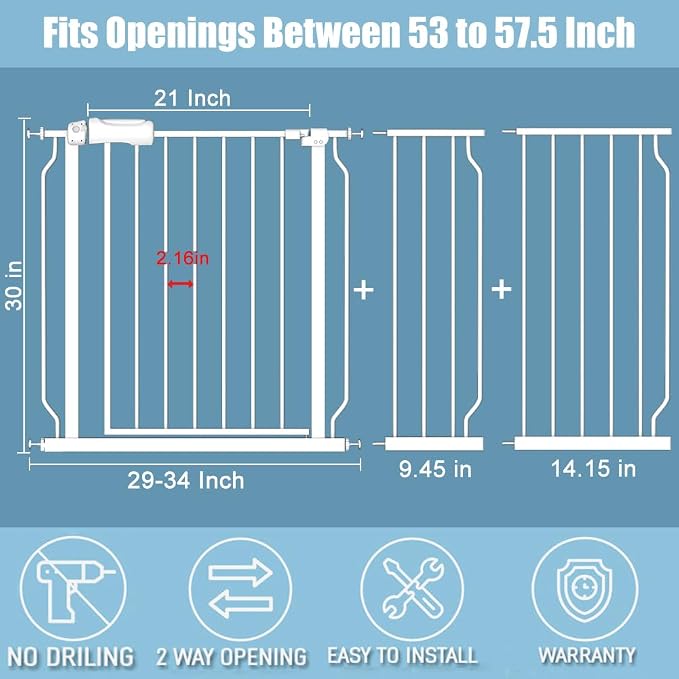 White Extra Wide Baby Gate 53-57.5 inch - Image 2