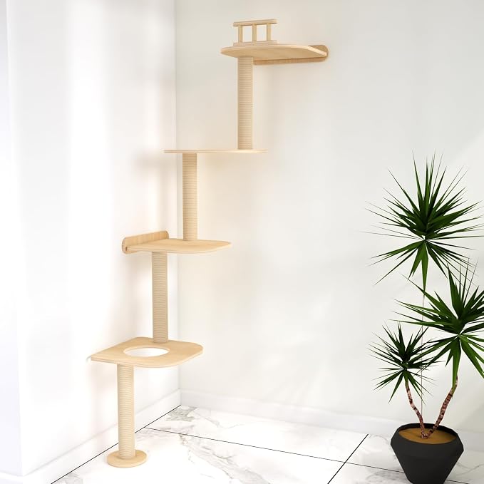 Wall-Mounted Tall Cat Tree Cat Scratching Post, Space Saving Floor to Ceiling - Image 4