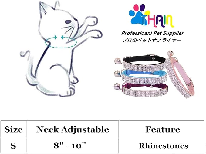 THAIN Rhinestones Cat Dog Collar Soft Velvet Safe Adjustable Collar Bling - Image 2