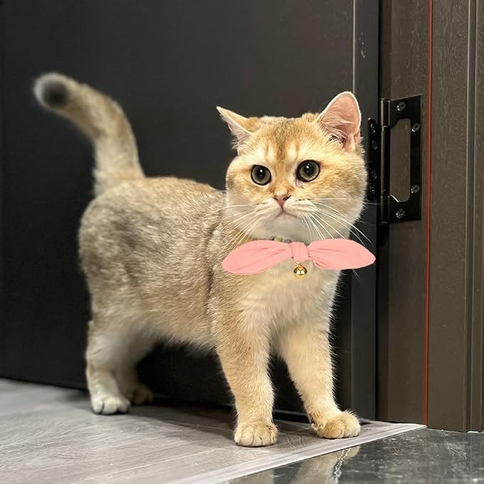 Bunny Ear Cat Collar with Bell and Bow Tie, Breakaway Cute Bowtie Kitten Collars - Image 6