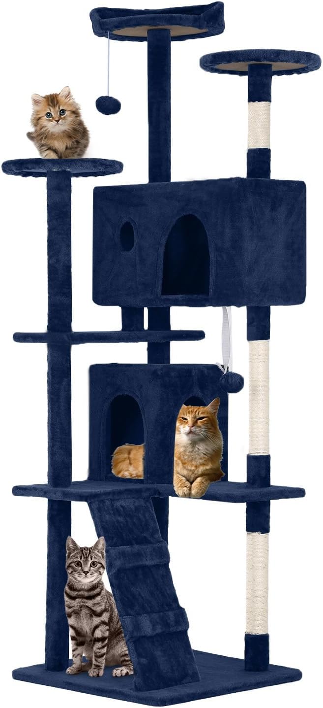 FDW | 70" Cat Tree Tower | Navy Blue | Multi-Level Indoor Activity Center by FDW