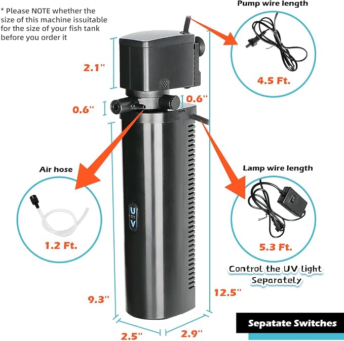Aquarium Filter for 75-200 Gallon Tank, U-V Fish Tank Green Clean Machine - Image 7