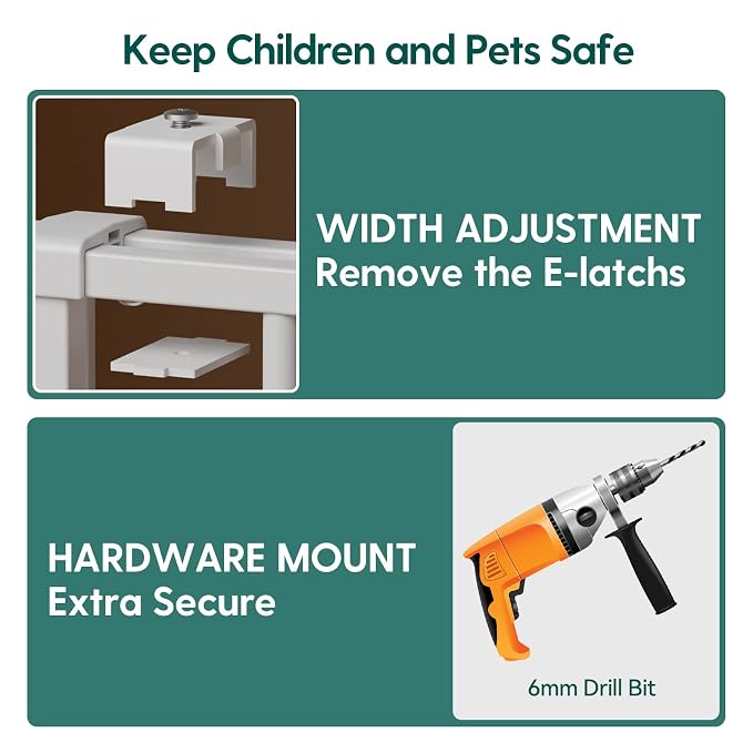 Babelio Baby Gate for Stairs, Kitchen & Doorways, 26-43" W 28" H No Bottom Bar| - Image 6