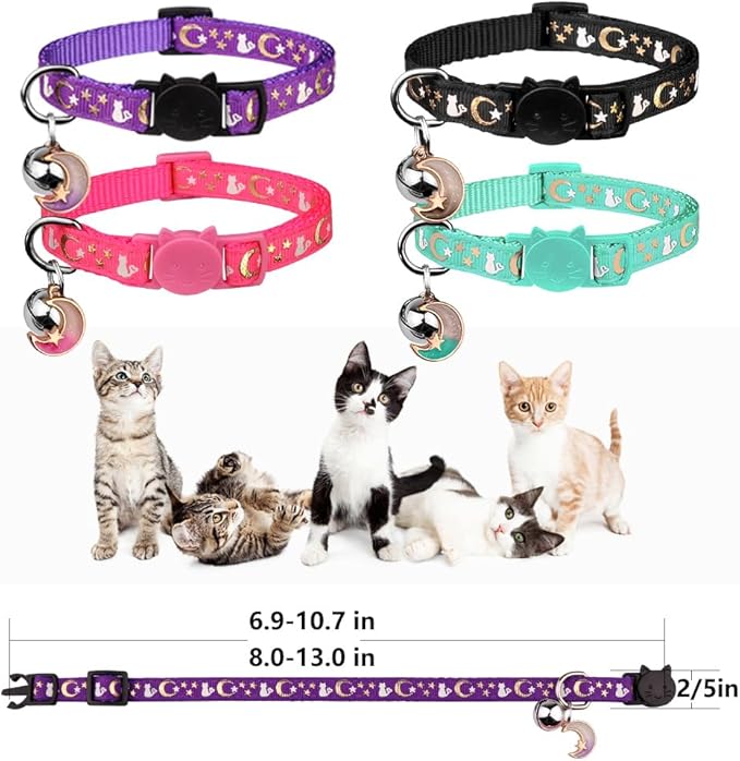 4PCS Cat Collar with Bells, Breakaway Cat Collars, Moons Stars Cute Kitty - Image 5