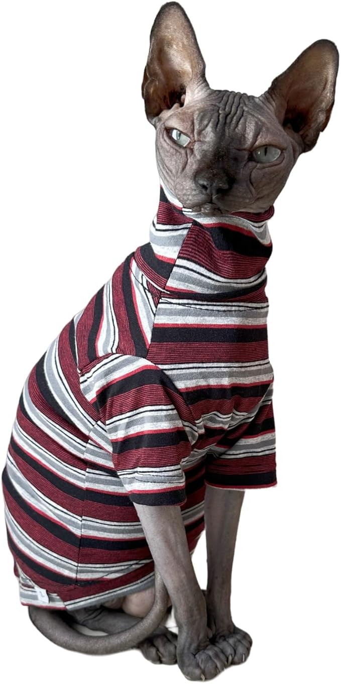 Vintage Stripes Sphynx Hairless Cats Shirt Cotton Cat Turtleneck Pet Clothes - Image 2