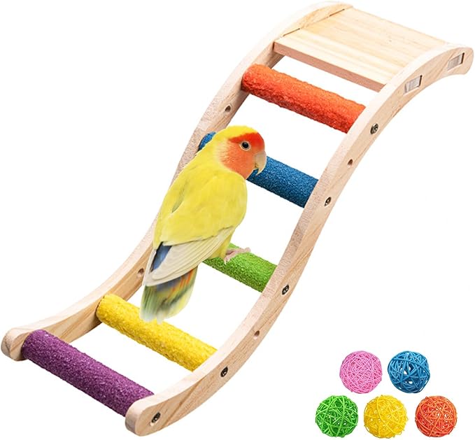 Hamiledyi Nature Wooden Bird Ladder Pet Parrots Climb Bridge Exercise Stands by Hamiledyi